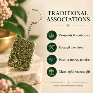 Porte-clés mousqueton de luxe en pyrite naturelle, rectangulaire, avec paillettes dorées, breloque de sac portable pour cadeau promotionnel - Product Image 4