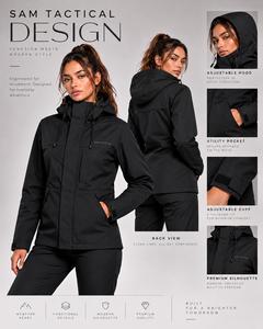 Veste imperméable noire pour femme Sam Tactical, à capuche, fermeture éclair, manteau d'hiver, prix de gros, OEM, prix bas, coupe-vent respirant - Product Image 2