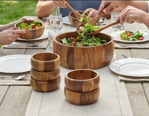 Ensemble de saladiers élégants en bois, ronds, écologiques, durables, design minimaliste avec cuillères de service - Product Image 4