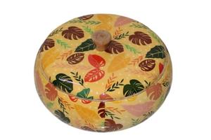 Recipiente Redondo de Madera Amarillo para Alimentos con Tapa de Madera, Diseño de Hojas Tropicales, Ecológico, Hermético, para Cocina y Bodas - Product Image 1