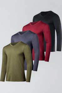 Dry <b>Fit</b> Slim <b>Fit</b> Long Sleeve <b>V</b>-Neck Front Logo Men's Blank Athletic Shirt Cotton Performance Breathable Workout Tee - Product Image 2