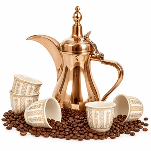 Middle Eastern Style <b>Metal</b> <b>Coffee</b> <b>Pot</b> With Gold Finish And Ornate Design For <b>Coffee</b> Making - Product Image 1