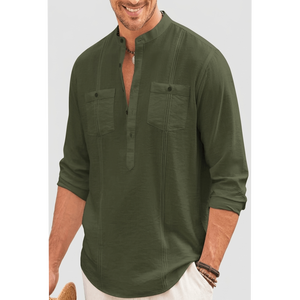 เสื้อเชิ้ตแขนยาวผ้าฝ้ายลินินทรงเฮนลีย์สำหรับผู้ชาย - Product Image 1