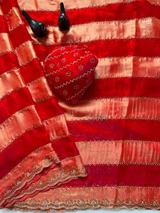 Sari traditionnel Reglance Premium Soft 9 Patta Space Silk, magnifique travail artisanal Jarkhan, bordure richement ajourée, infroissable et lourd - Product Image 6