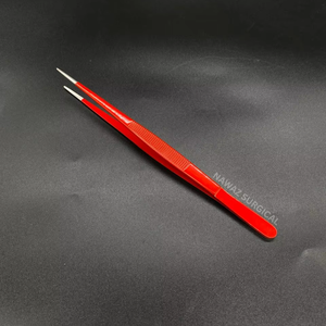 Pince de Placage Professionnelle pour Chef, Droite, Rouge, Pointe Fine Argentée, en Acier Inoxydable, Précision Alimentaire, Nawaz - Product Image 1