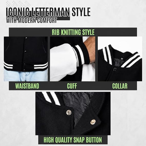 <b>Men</b>’s Varsity <b>Jacket</b> with Genuine Leather Sleeves, Wool Blend Baseball <b>Jacket</b>, <b>Lightweight</b> Bomber Coat for Casual Streetwear - Product Image 4