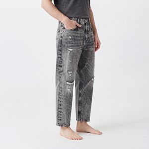 Jeans baggy délavés tendance pour garçons, pantalon en denim ample à jambes larges, style streetwear vintage usé - Product Image 4