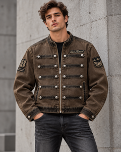 Veste de motard marron vieilli pour homme Sam Tactical, col montant, fermeture éclair, badge brodé, prix abordable, vente en gros, OEM - Product Image 5