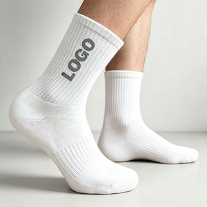 Custom <b>Sports</b> Compression <b>Socks</b> <b>White</b> Cotton Breathable Sweat-Absorbent Ankle Knitted Logo on Cuff for Basketball Adults Autumn - Product Image 4