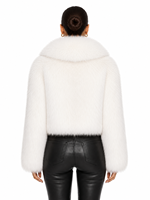 Veste en fausse fourrure ivoire de luxe pour femme avec col en peluche surdimensionné – Manteau d'hiver haut de gamme, fausse fourrure élégante au toucher doux