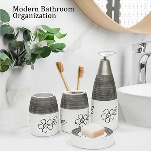 Juego de Accesorios de Baño de Cerámica Blanca de Diseño con Acabado Texturizado, Ideal para la Organización Diaria y la Decoración de la Encimera - Product Image 3