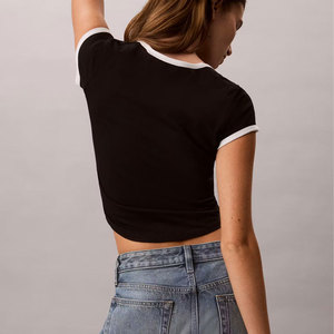 T-shirt court pour femme, col profond, pour entraînement en extérieur, course à pied, rembourré, écologique, fitness, coupe ajustée, crop top - Product Image 5