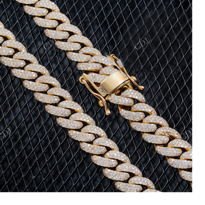Cadena cubana Miami de 12 mm y 22 pulgadas, completamente engastada, chapada en oro, plata de ley, moissanita VVS D, joyería de hip hop para rapero, ideal para fiestas. - Product Image 4