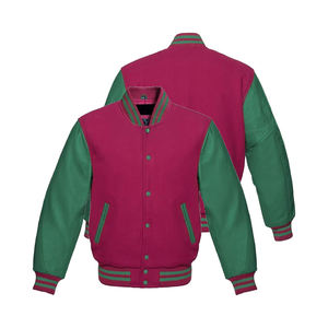 Veste de style universitaire pour homme, vert lime et noir, manches en simili cuir, bordure côtelée rayée, boutons pression, streetwear urbain tendance - Product Image 4