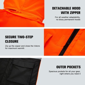 Veste de travail à capuche haute visibilité pour homme, orange, avec bandes réfléchissantes, imperméable, doudoune d'hiver avec fermeture éclair - Product Image 6