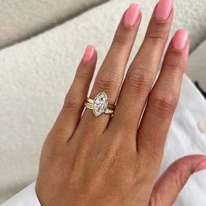 2 Carat Marquise Lab Grown Diamond <b>Thick</b> Bezel-Prong Set Flush Fit Bridal Set , 3MM Engagement <b>Ring</b> Set , IGI Certified - Product Image 4