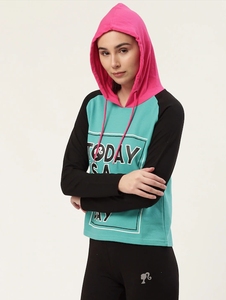 Women's <b>Hoodie</b> Today Is A New Day Print Black Long Sleeve Sweatshirt Regular Fit Knitted <b>Polyester</b> Spring Style - Product Image 3