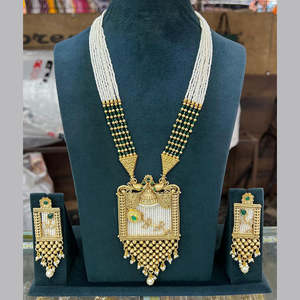 Parure de collier plaqué or pierre Pota et perle Meenakari 10581335GR Parure de bijoux fins - Product Image 1
