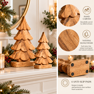 Centro de mesa de alta calidad con árboles de Navidad de madera para decoración de mesa de comedor o café, al mejor precio del fabricante, hecho a mano con madera de mango. - Product Image 2