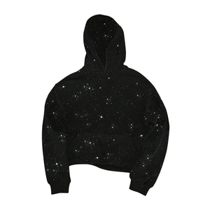 Sudadera con Capucha Extra Grande Personalizada, Diseño de Estrellas Brillantes Negras, Unisex, Informal, para Otoño, Manga Larga, Tejido de Punto - Product Image 1