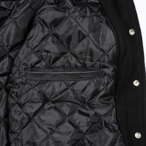 Chaqueta Varsity Negra Premium para Hombre, Corte Regular, Color Sólido, Cuello Camisero, Cierre de Botones, Ropa Casual de Otoño, Material de Poliéster - Product Image 6