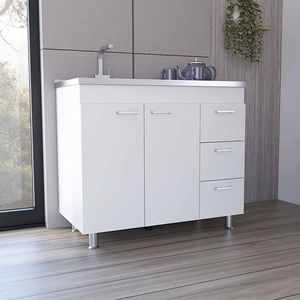Mobile da Cucina Bianco Ferretti con Doppia Anta, Tre Cassetti e Quattro Gambe - Product Image 1