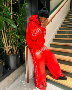 ชุดเซ็ตเสื้อผ้าผู้ชายแบบมีฮู้ด ผ้าไนลอนปักลาย พร้อมกางเกงขาบาน สองชิ้น - Product Image 1