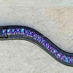 Banda de ceja de caballo de cuero de canal vacío con forma de onda hecha a mano fina con piedras decorativas de cristales morados y azules banda de CEJA ostentosa - Product Image 3