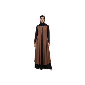 Women's Brown Solid Floor Length <b>Abaya</b> with Black Long Sleeve Modest Middle East Style Daily Wear Loose Fit Muslim Women's Dress - Product Image 1