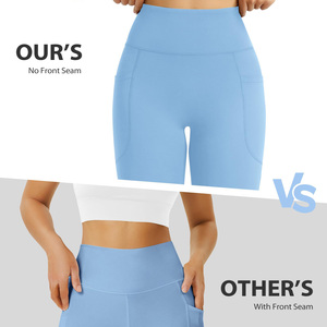 Custom High Waist Full Length Flared Leg Yoga <b>Leggings</b> With <b>Pockets</b> Solid Blue Seamless Stretch For Women - Product Image 2