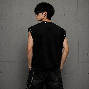 Glory Custom Distressed Washed Cotton Tank <b>Top</b> Boxy Fit Sleeveless T Shirt Street Wear <b>Rhinestone</b> Trendy Design For Unisex - Product Image 6
