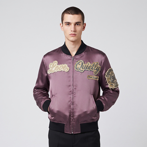 Blouson Bomber en Soie pour Homme avec Broderie et Fermeture Éclair, Veste de Baseball en Satin à Col Rond et Manches Longues pour Homme - Product Image 1