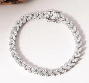 Luxury Moissanite Leaf Link Bracelet Iced Out Hip Hop Jewellery White Gold Diamond Look Statement Wrist Chain - Product Image 5