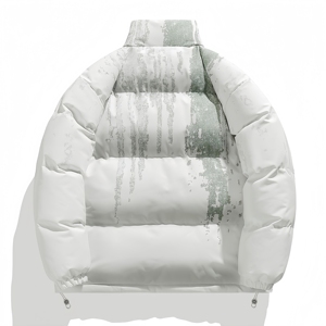Veste matelassée unisexe blanche unie, col montant, fermeture éclair, coupe-vent, vêtement d'hiver décontracté, rembourrage standard en fibres de polyester - Product Image 3
