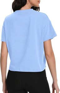 Sexy Women's Light Blue <b>Cropped</b> T-Shirt Short Sleeve Gym <b>Top</b> Solid Color Box Fit Style - Product Image 3