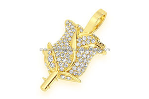 Hip Hop Luxury Iced Rose Pendant <b>Necklace</b> 10K <b>Solid</b> Gold Plated Moissanite Custom Flower Jewelry Gifts Women customized charm - Product Image 2