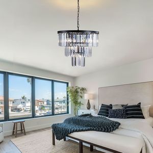 Lampadario di Lusso a 3 Livelli con Cristalli, 20 Pollici, 7 Luci, Elegante Struttura Nera, Lampada a Sospensione per Soffitto, Modello W1340102277/L5007 - Product Image 3