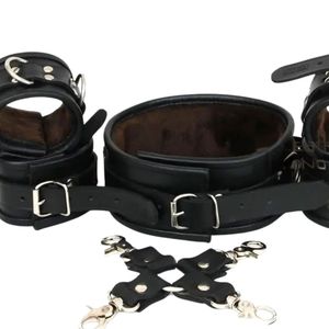 Menottes et attaches de cheville en cuir de vachette de qualité supérieure avec rembourrage épais et boucles métalliques - Product Image 3