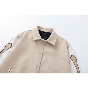 Chaqueta Varsity para Hombre con Bloques de Color, Cuello Vuelto, Mangas con Diseño de Hueso, Botones, Estilo Casual de Béisbol, Chaqueta Bomber con Botones Frontales - Product Image 3