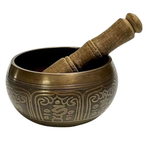 Cuenco tibetano de latón con mazo de madera, decoración Feng Shui hecha a mano para uso en interiores, forma redonda, decoración para sala de estar y hogar - Product Image 4
