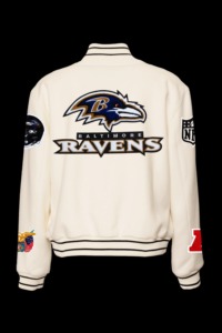 Veste universitaire en cuir Baltimore Raven, écologique, coupe-vent, streetwear, blanche - Product Image 3