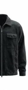Veste en velours côtelé noire pour homme, col rabattu, fermeture à boutons - Product Image 3