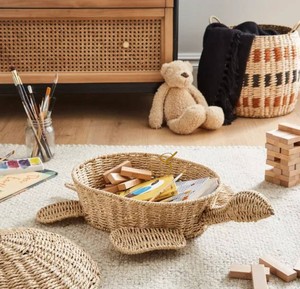 Wholesale Turtle Shaped Seagrass Storage <b>Basket</b> <b>with</b> <b>Lid</b> Cute Wicker Kids Toy Organizer Bin Nursery Baby Room Decor - Product Image 4