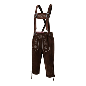 Dernière collection : Short Lederhosen pour homme en daim marron brodé, style vintage bavarois, avec bretelles croisées au dos - Product Image 3