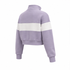 Sudadera Corta Personalizada Color Lila Ahumado para Mujer, Estilo Urbano, con Media Cremallera, Tejido French Terry - Product Image 3