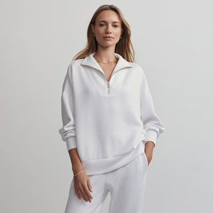 Sudadera transpirable para mujer con cuello alto y cremallera de un cuarto, 100% algodón, ligera, de secado rápido, estilo urbano. - Product Image 1