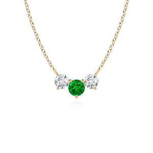 14K <b>Solid</b> <b>Gold</b> Natural Emerald Classic Trio Diamond <b>Pendant</b> Necklace Fine Jewellery Neo Heritage Anniversary Wedding 2026 - Product Image 1