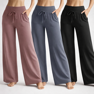 Pantalones para Mujer al por Mayor, Transpirables, de Pierna Ancha, Casuales, Lisos, Teñidos, de Verano, Personalizados, Elegantes - Product Image 5