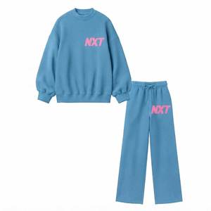 Conjunto de Sudadera de 2 Piezas para Mujer NXT, Cuello Redondo, Manga Larga, Corte Holgado, Informal, Tejido de Punto, Azul y Rosa con Estampado de Letras, para Todas las Temporadas - Product Image 1