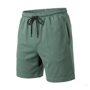 Shorts pour homme en piqué 100% coton vert sauge avec cordon de serrage à la taille, décontractés, respirants, longueur bermuda, couleur unie, tissu tricoté - Product Image 1